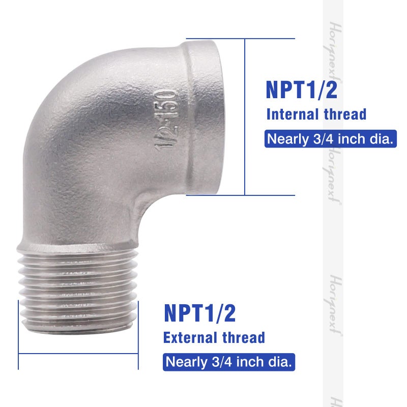 Horiznext stainless steel NPT 1/2 elbow fitting 90 degree with both male and female thread connecting water pipe air hose pvc tube cast coupling (1 pc) - Image 3